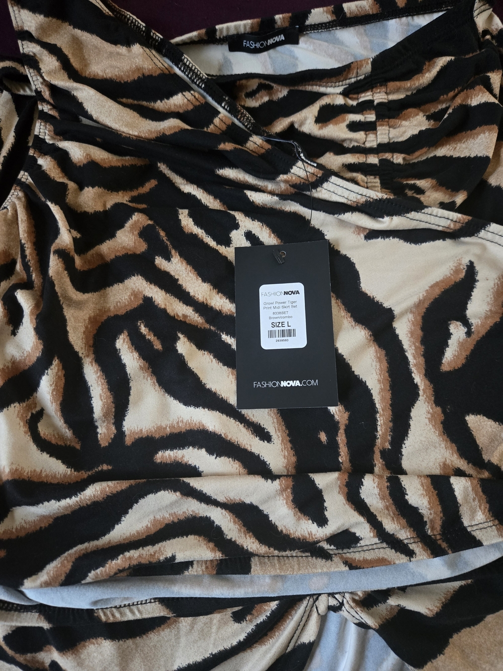 Fashion Nova Beige and Black Tiger-Print Asymmetrical Skirt Set - Picture 4 of 4
